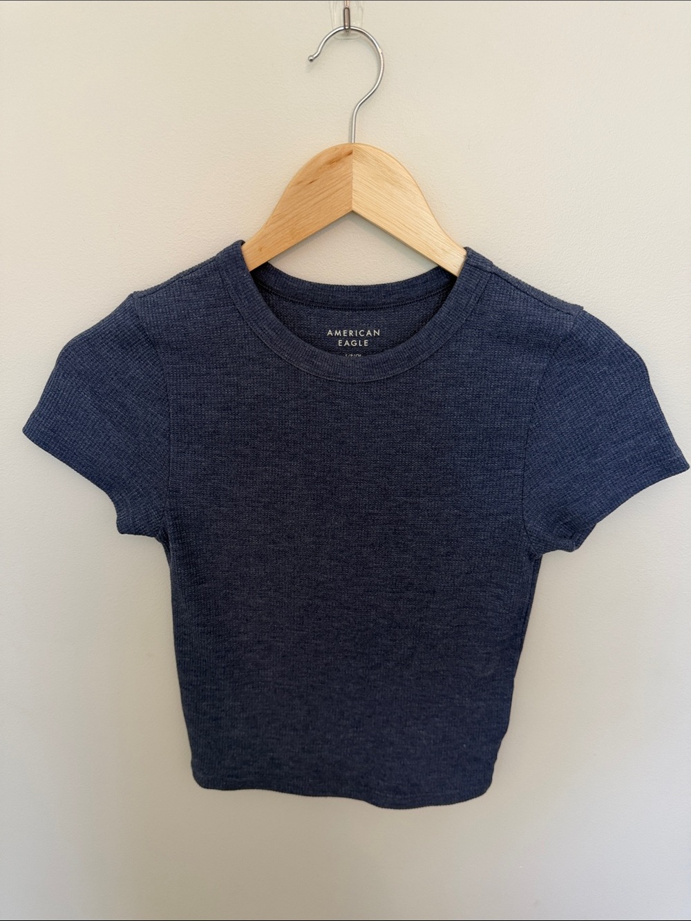American Eagle Outfitters Navy Ribbed Short Sleeve Crop Tee